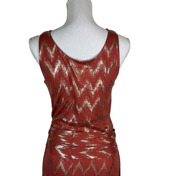 Soft Surroundings Alessandra Dark Coral & Gold Metallic Chevron Maxi Dress - Picture 7 of 11